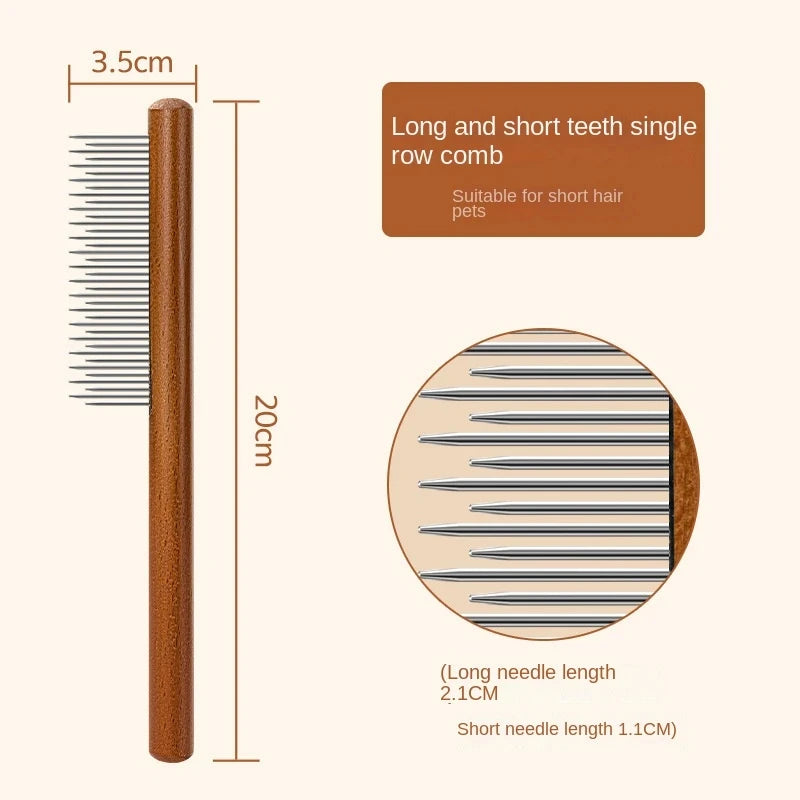 Stainless Steel Cat Comb – Wooden Handle Pet Grooming Tool