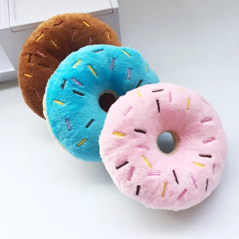 Plush Donut Dog Toy – Squeaker Chew Toy