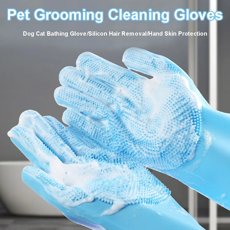 Silicone Pet Grooming Gloves – Hair Removal & Bathing