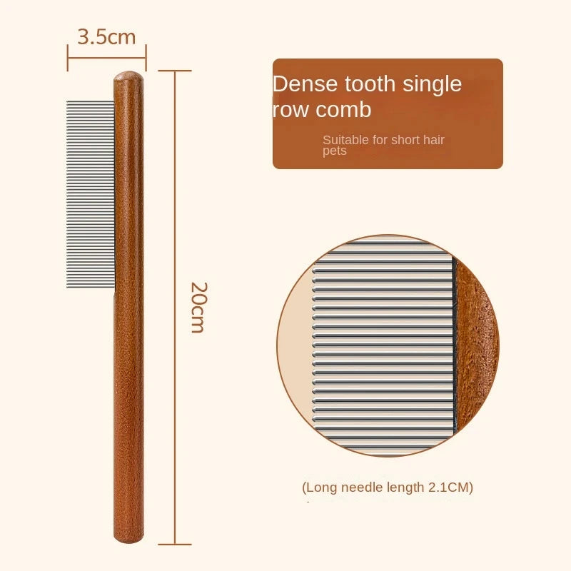Stainless Steel Cat Comb – Wooden Handle Pet Grooming Tool