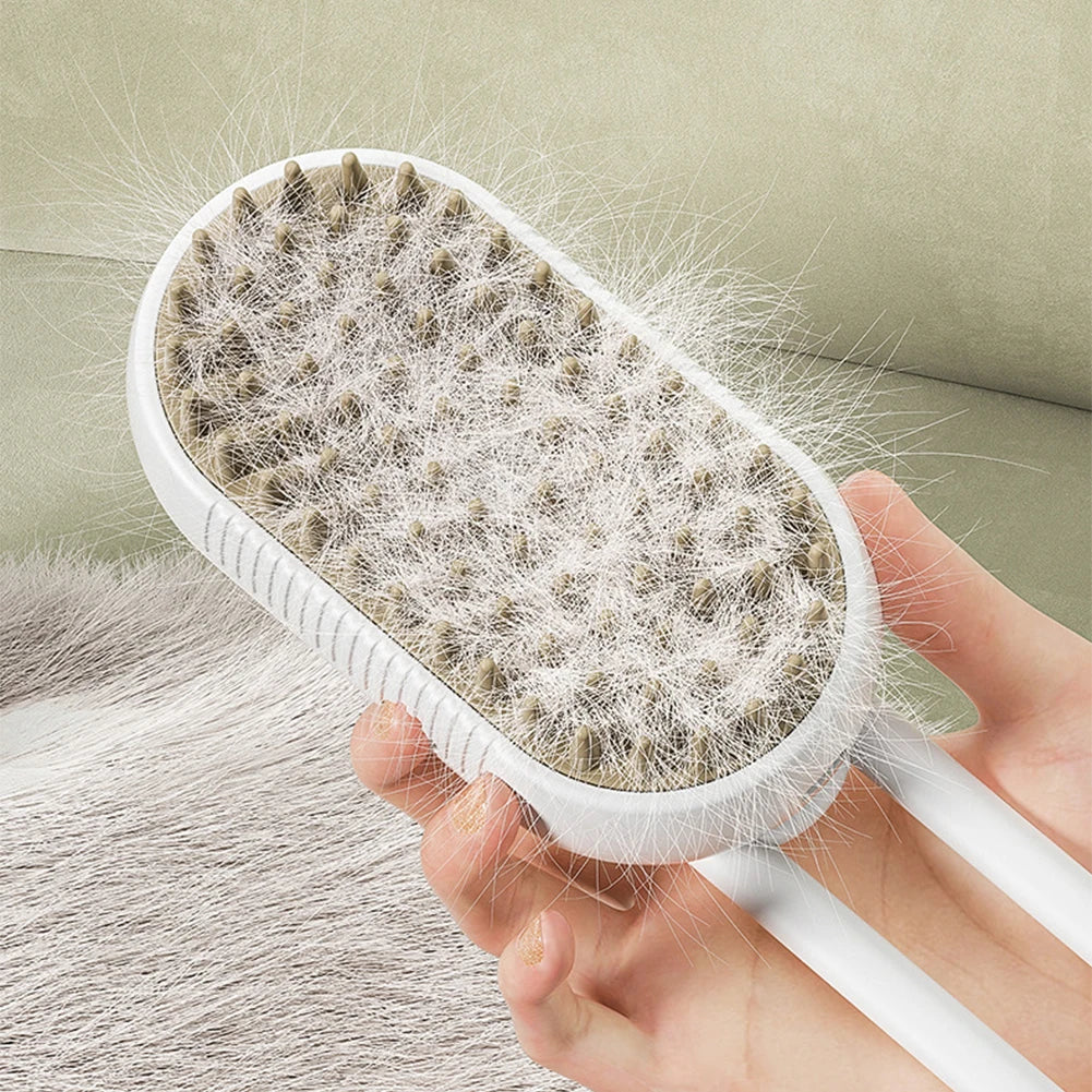 3-in-1 Electric Steam Pet Brush – USB Rechargeable