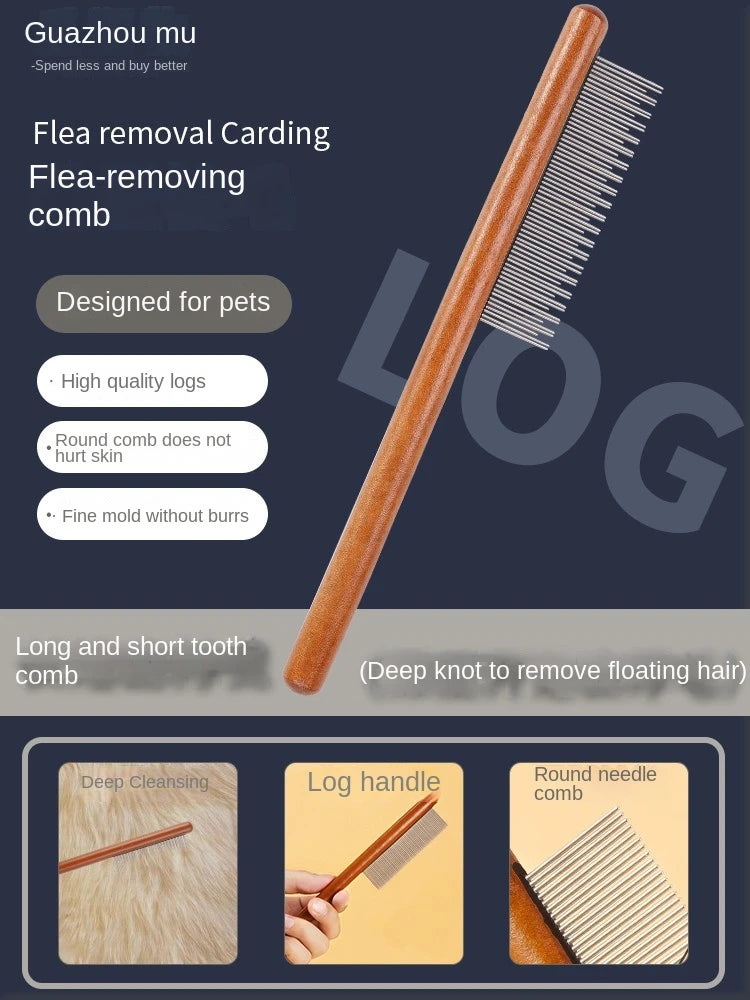 Stainless Steel Cat Comb – Wooden Handle Pet Grooming Tool