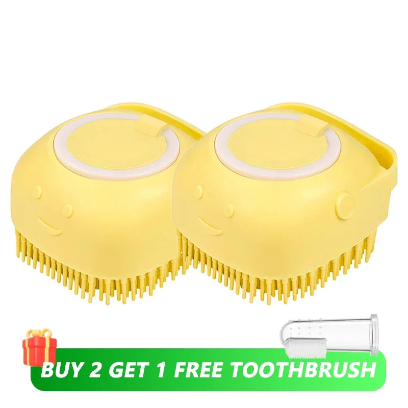 Pet Bathing Massage Brush – Silicone Shampoo Dispenser