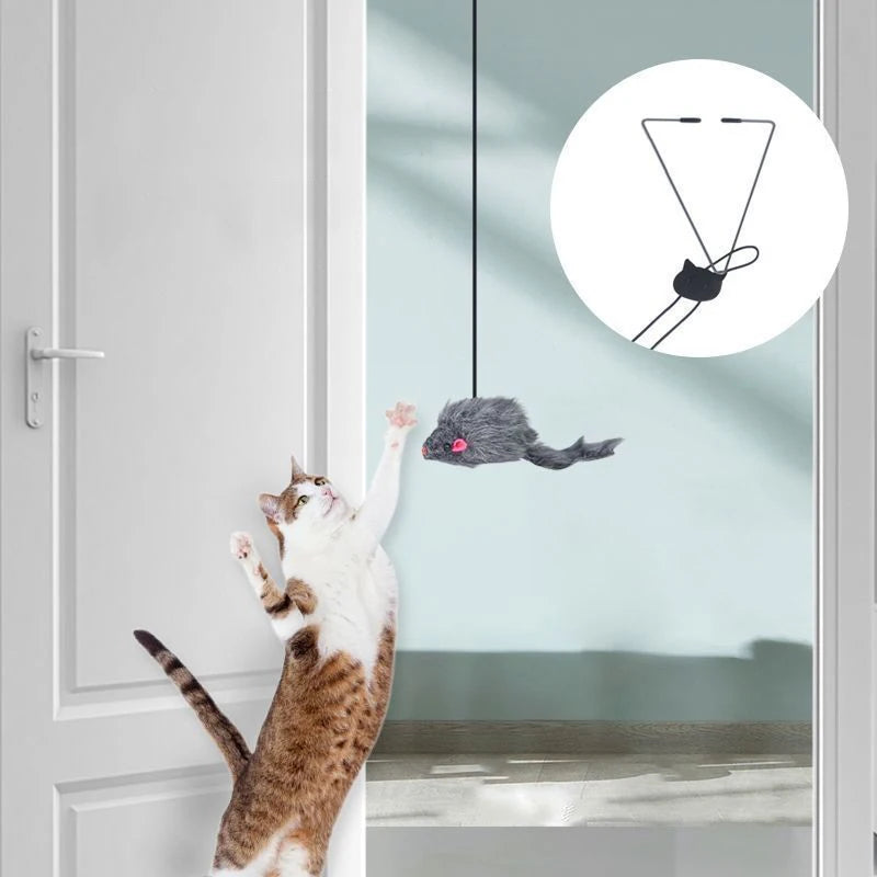 Hanging Door Mouse Cat Teaser Toy – Elastic Clip