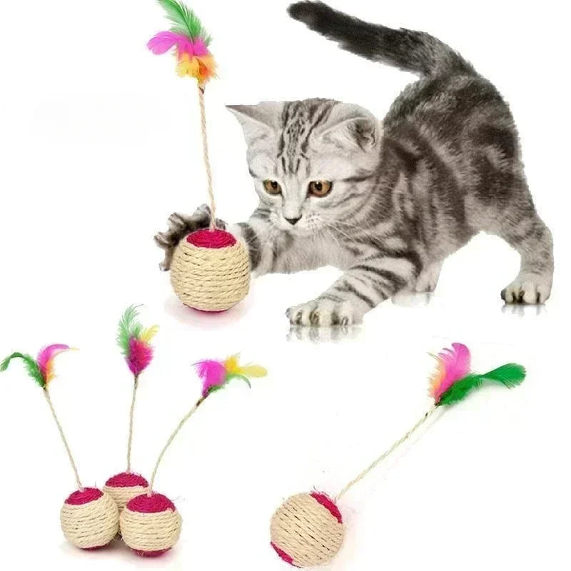 Interactive Sisal Cat Scratching Ball – Feather Toy