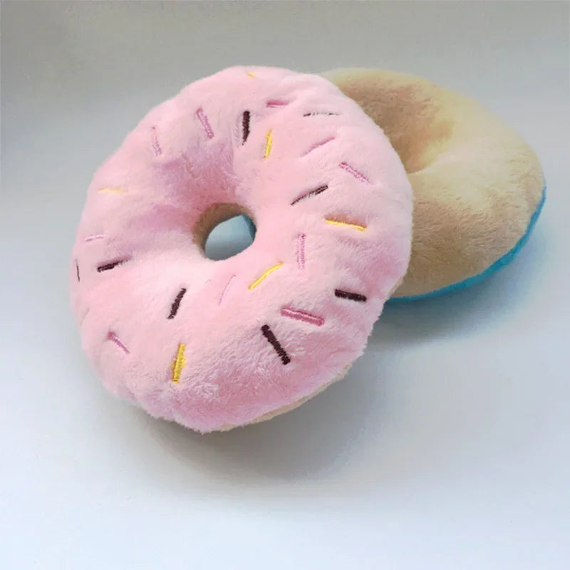 Plush Donut Dog Toy – Squeaker Chew Toy