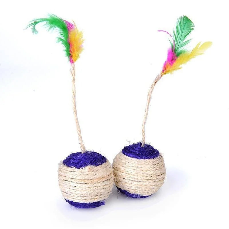 Interactive Sisal Cat Scratching Ball – Feather Toy