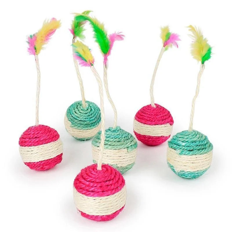 Interactive Sisal Cat Scratching Ball – Feather Toy