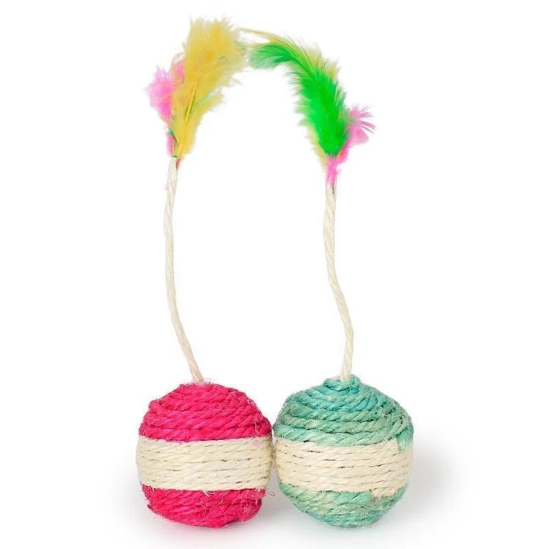Interactive Sisal Cat Scratching Ball – Feather Toy