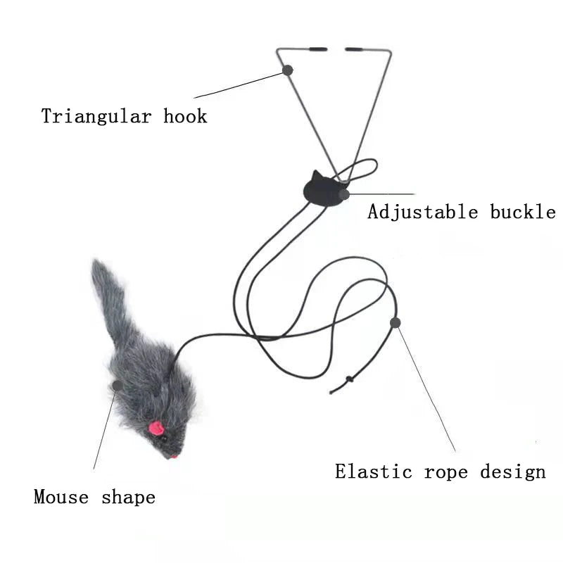 Hanging Door Mouse Cat Teaser Toy – Elastic Clip