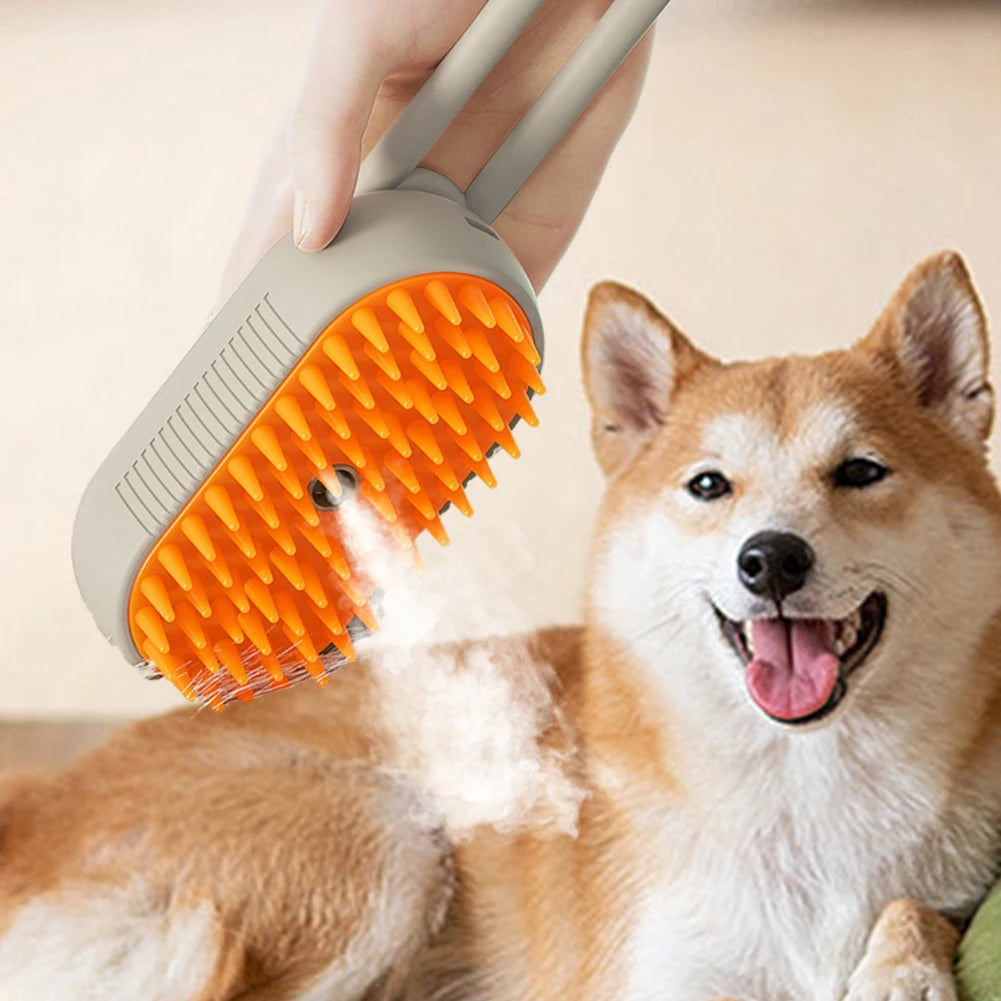 3-in-1 Electric Steam Pet Brush – USB Rechargeable