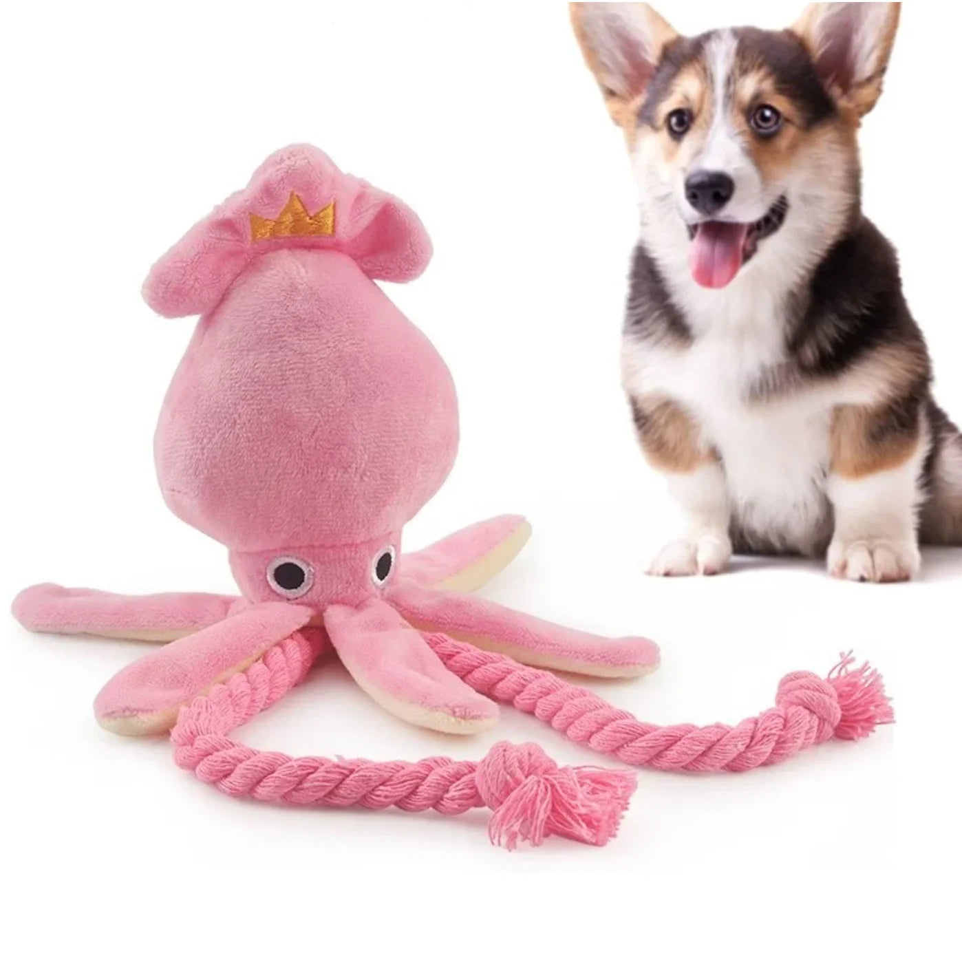 Squid Plush Dog Chew Toy – Squeaky Rope Toy