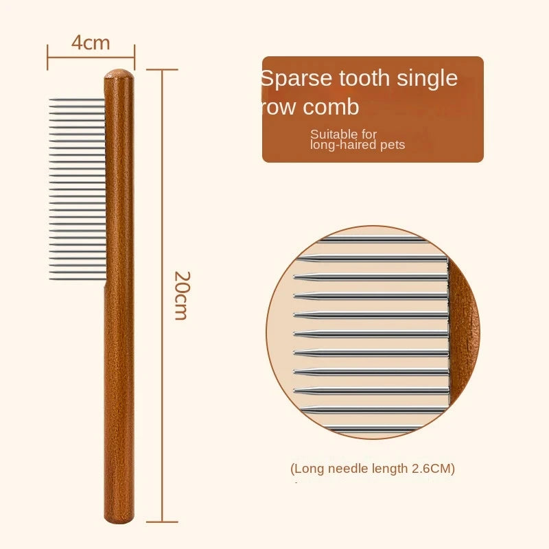 Stainless Steel Cat Comb – Wooden Handle Pet Grooming Tool