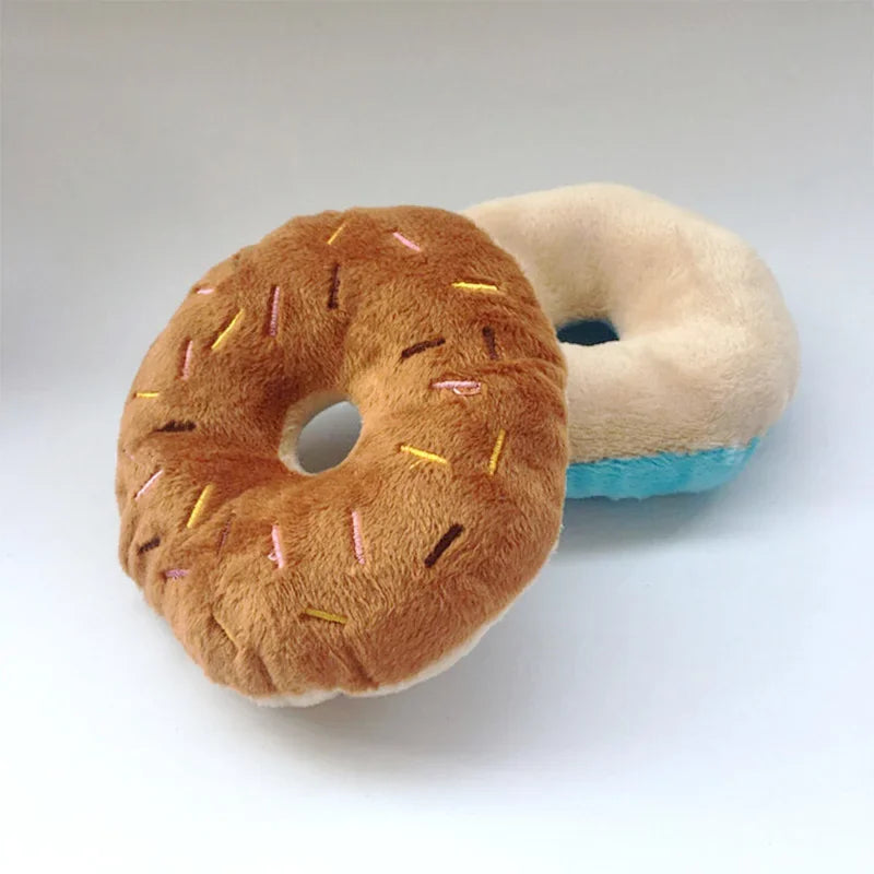 Plush Donut Dog Toy – Squeaker Chew Toy