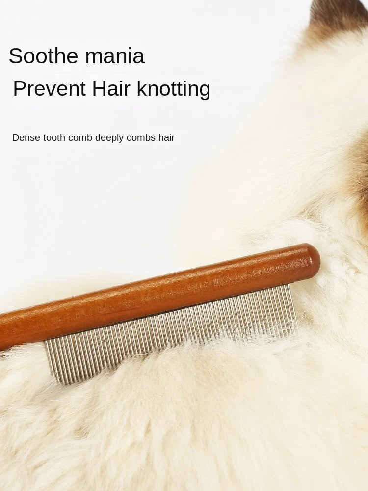 Stainless Steel Cat Comb – Wooden Handle Pet Grooming Tool