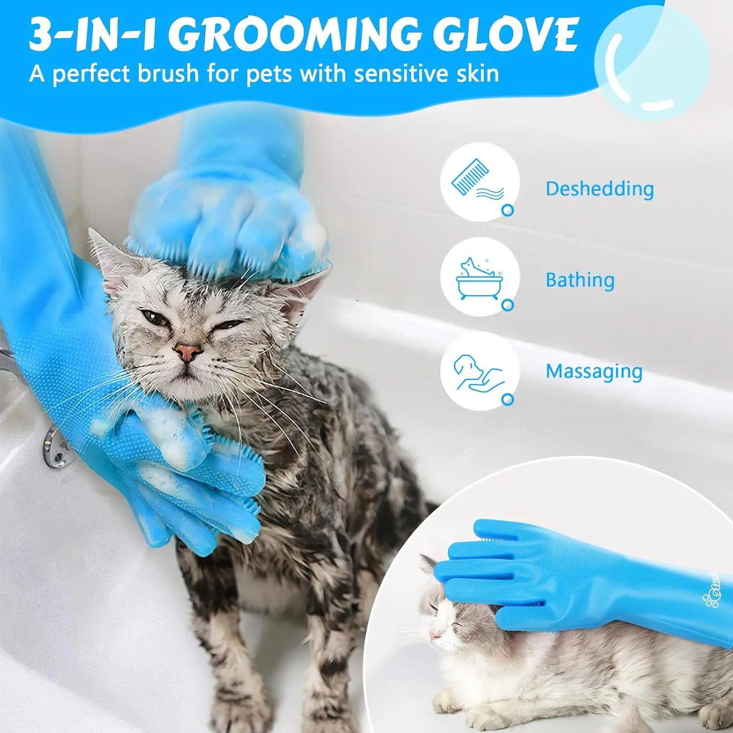 Silicone Pet Grooming Gloves – Hair Removal & Bathing