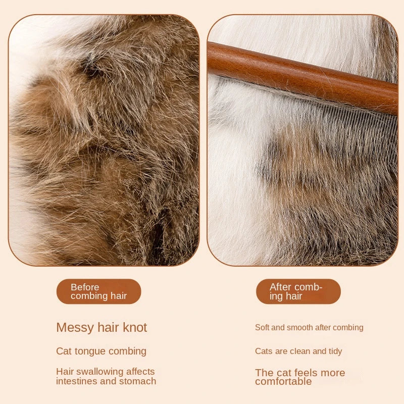 Stainless Steel Cat Comb – Wooden Handle Pet Grooming Tool