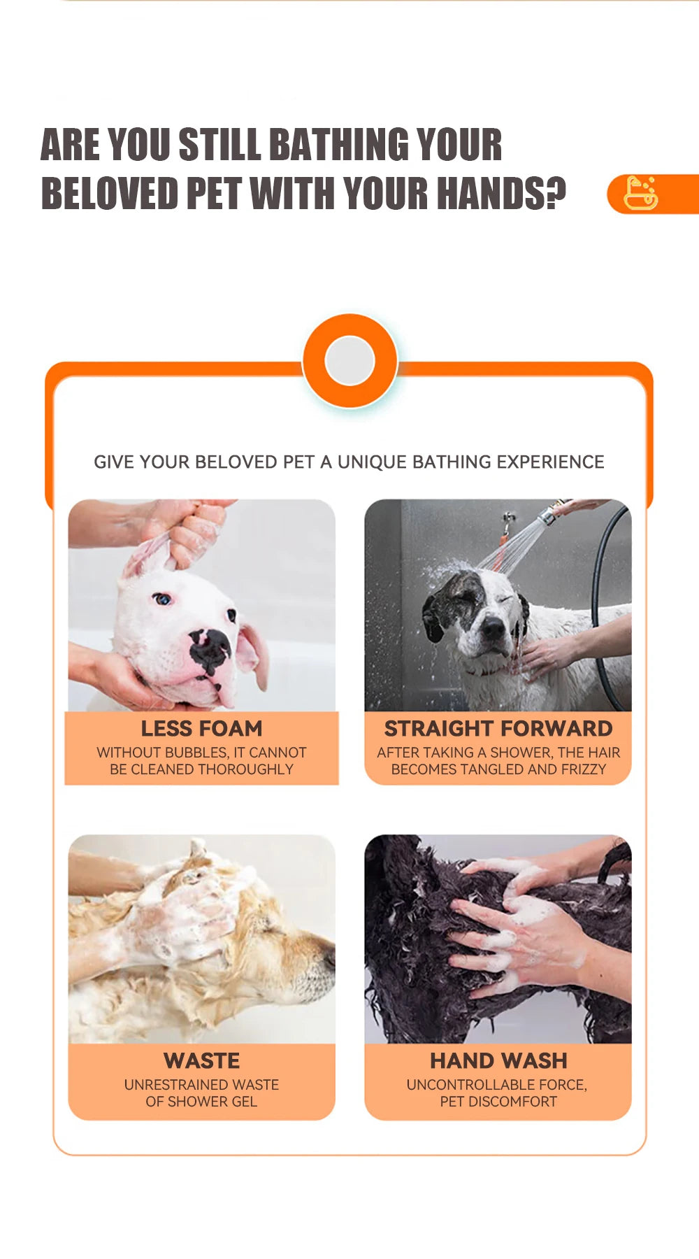 Pet Bathing Massage Brush – Silicone Shampoo Dispenser