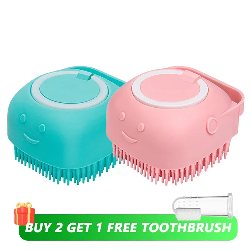 Pet Bathing Massage Brush – Silicone Shampoo Dispenser