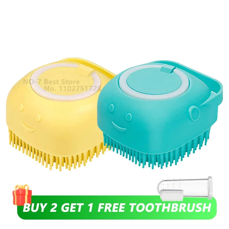 Pet Bathing Massage Brush – Silicone Shampoo Dispenser
