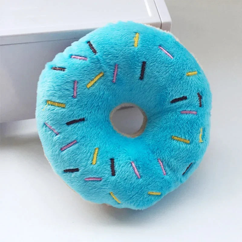 Plush Donut Dog Toy – Squeaker Chew Toy