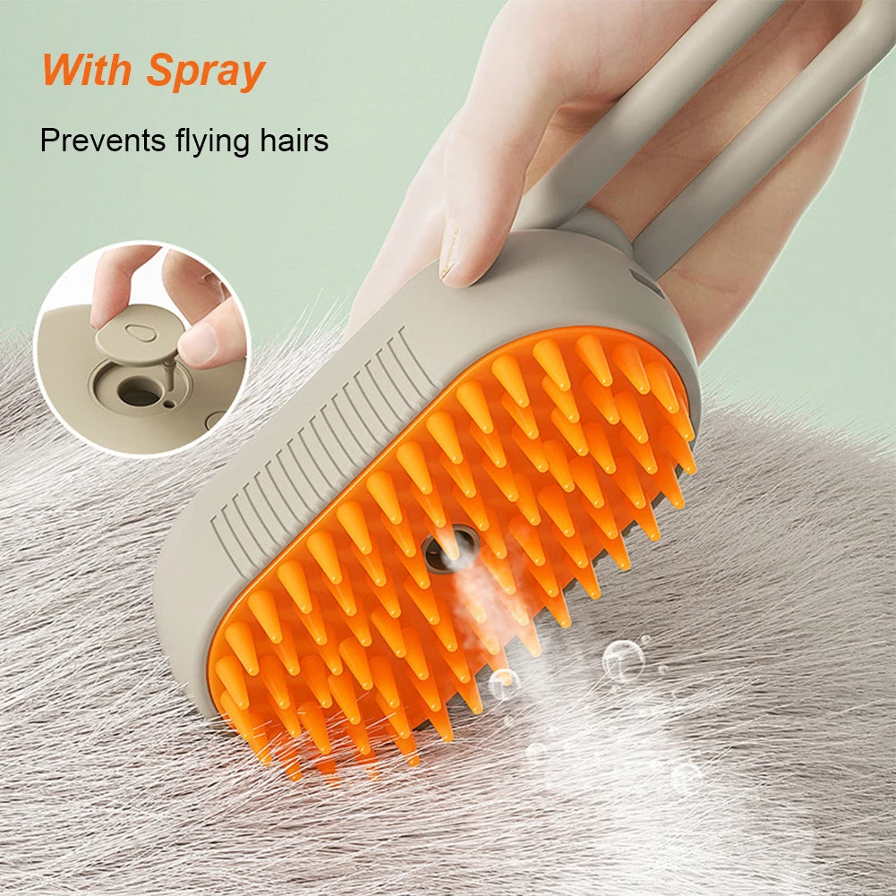 3-in-1 Electric Steam Pet Brush – USB Rechargeable