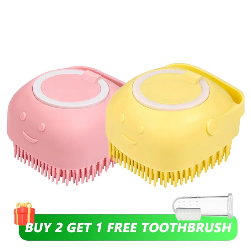 Pet Bathing Massage Brush – Silicone Shampoo Dispenser