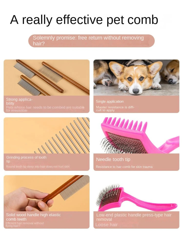 Stainless Steel Cat Comb – Wooden Handle Pet Grooming Tool