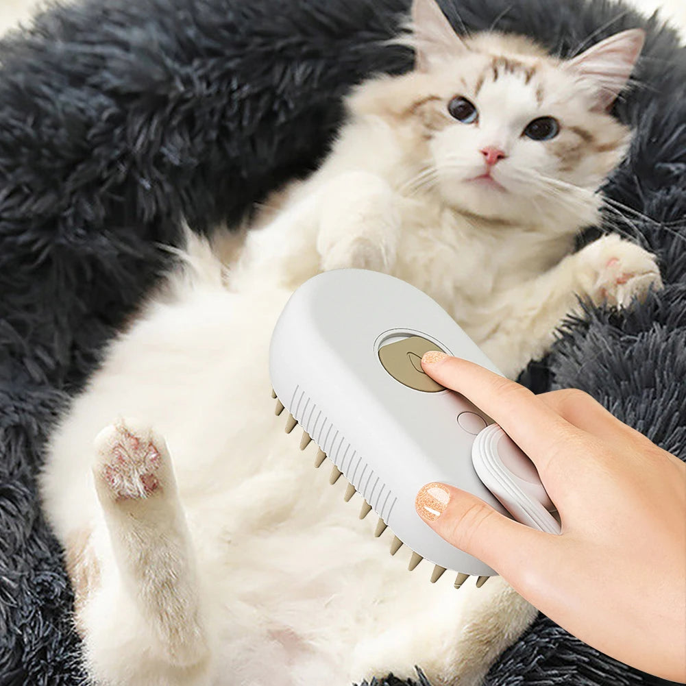 3-in-1 Electric Steam Pet Brush – USB Rechargeable