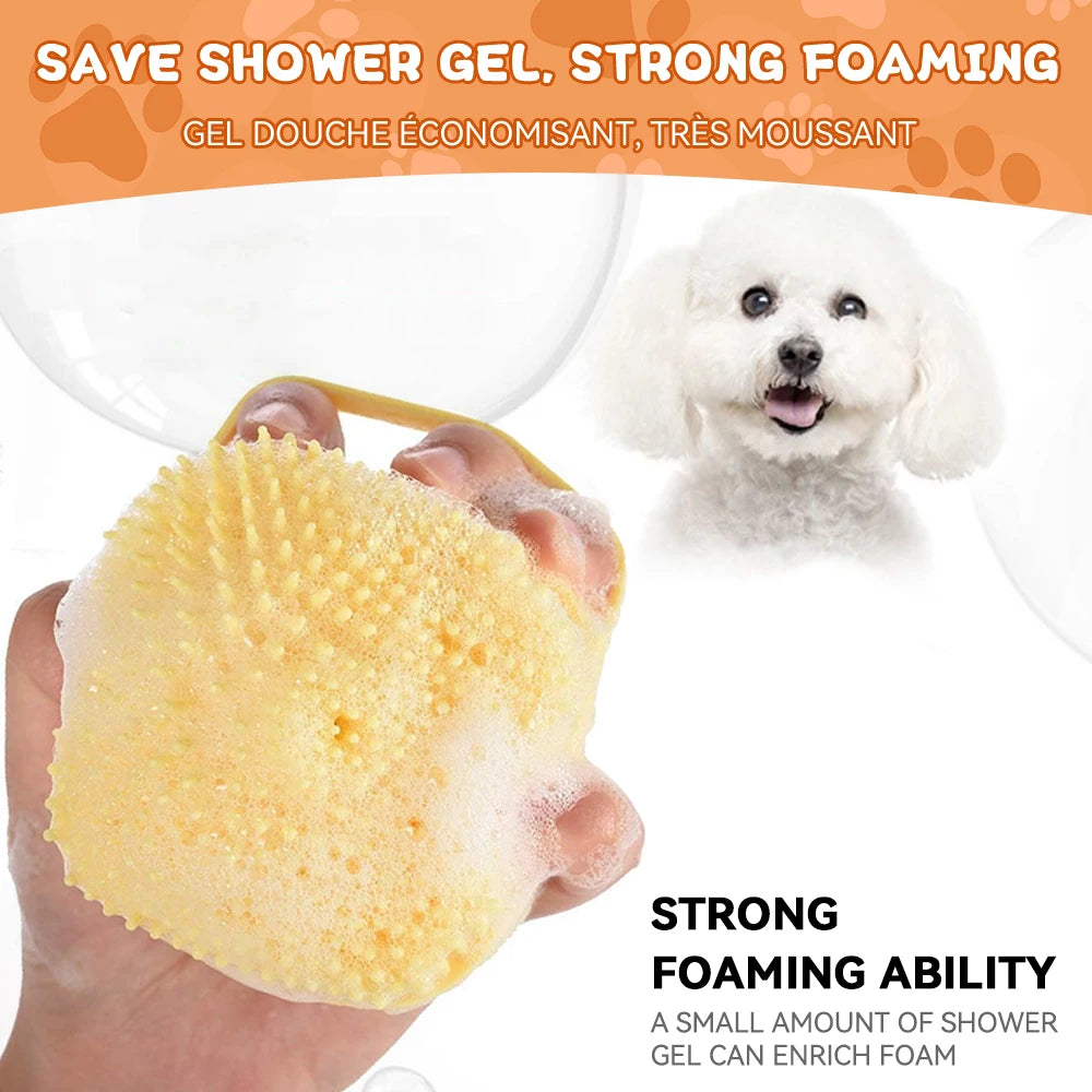 Pet Bathing Massage Brush – Silicone Shampoo Dispenser