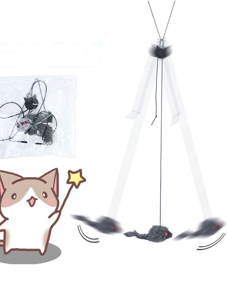 Hanging Door Mouse Cat Teaser Toy – Elastic Clip