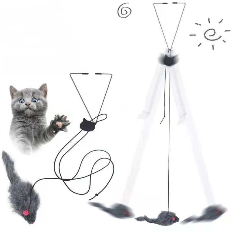Hanging Door Mouse Cat Teaser Toy – Elastic Clip