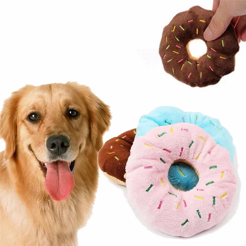 Plush Donut Dog Toy – Squeaker Chew Toy