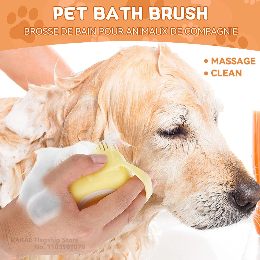 Pet Bathing Massage Brush – Silicone Shampoo Dispenser
