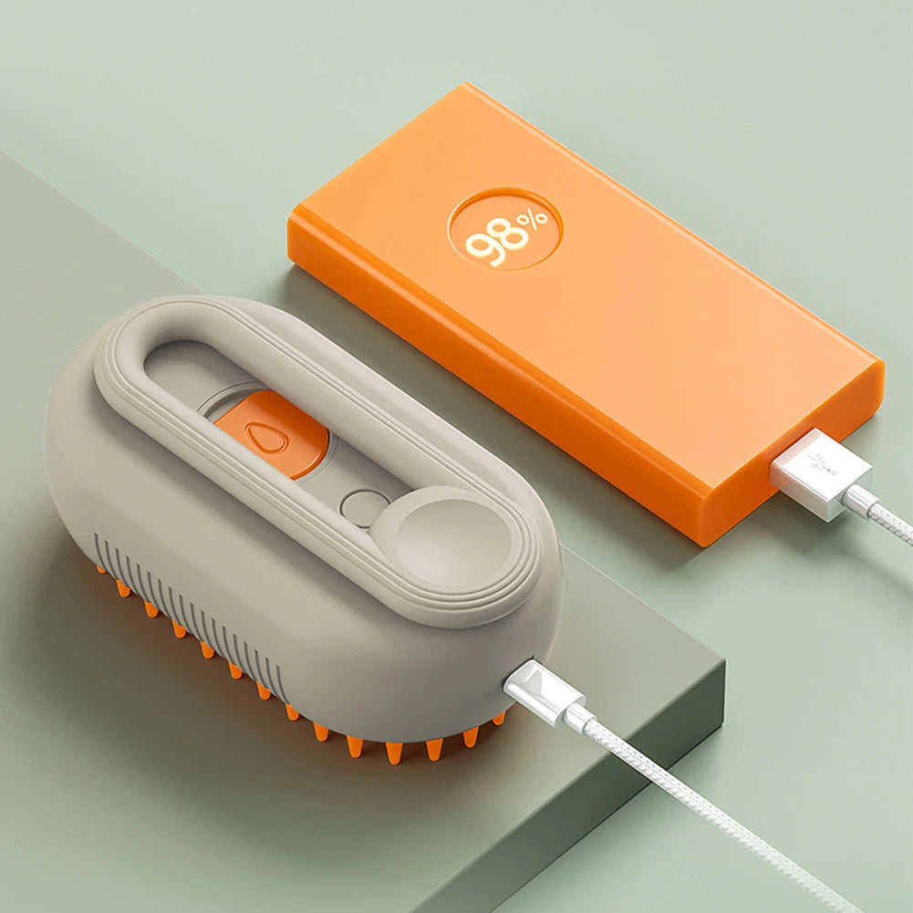 3-in-1 Electric Steam Pet Brush – USB Rechargeable
