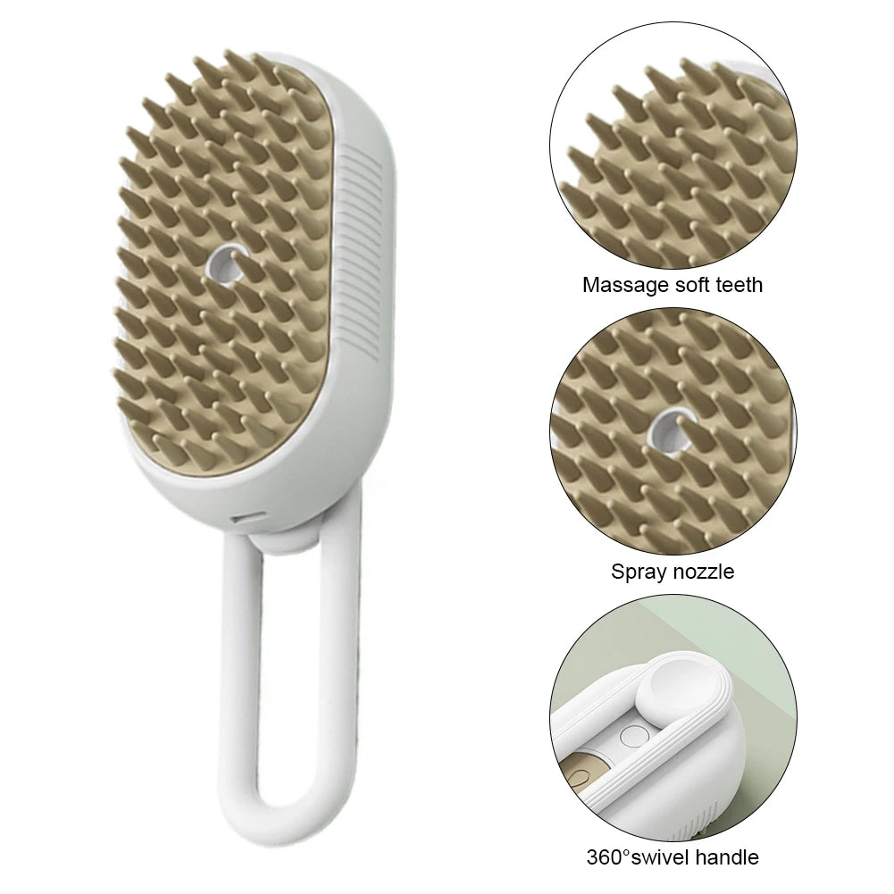 3-in-1 Electric Steam Pet Brush – USB Rechargeable