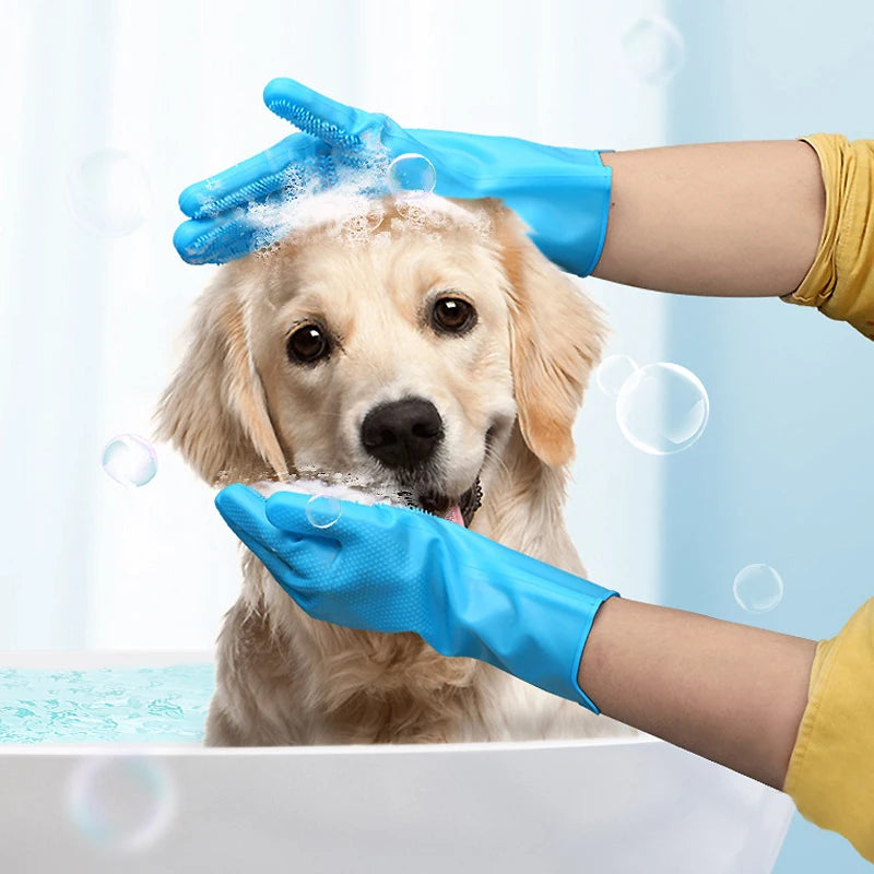 Silicone Pet Grooming Gloves – Hair Removal & Bathing