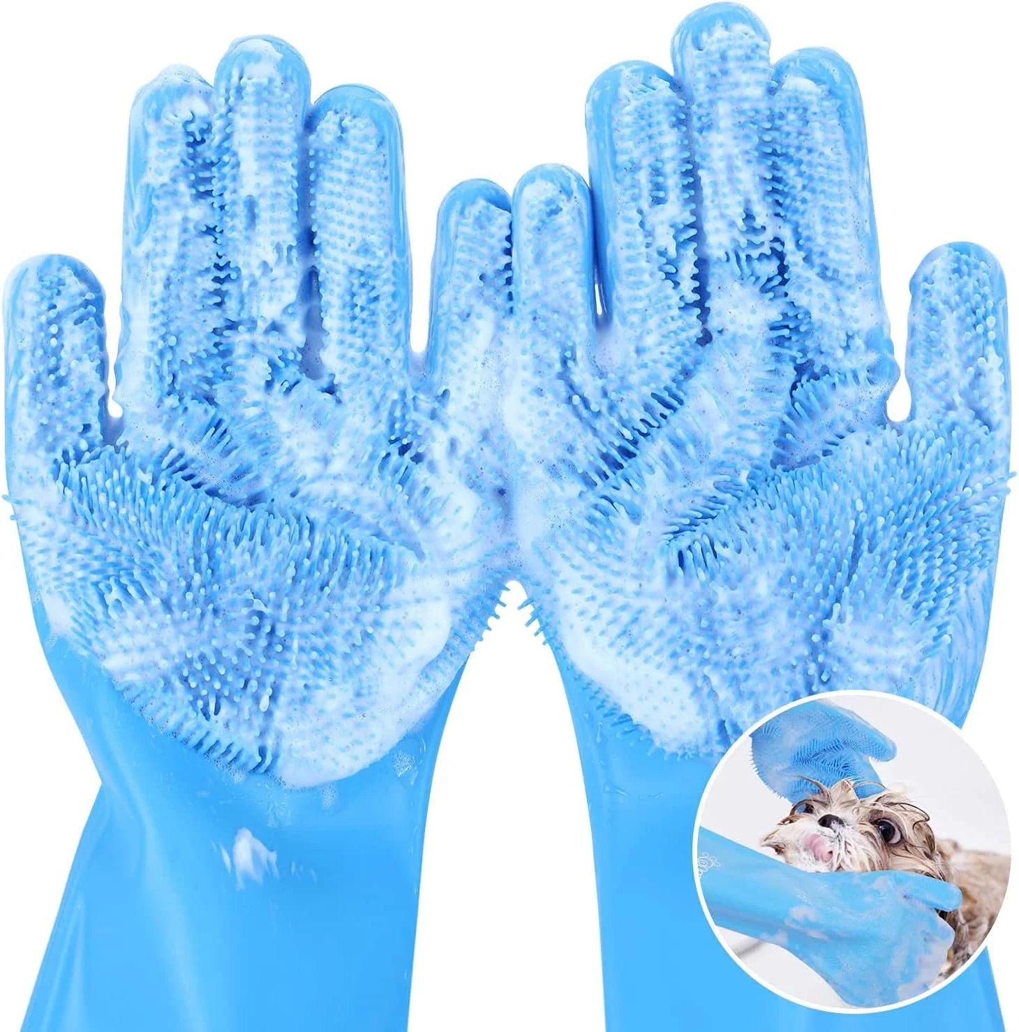 Silicone Pet Grooming Gloves – Hair Removal & Bathing