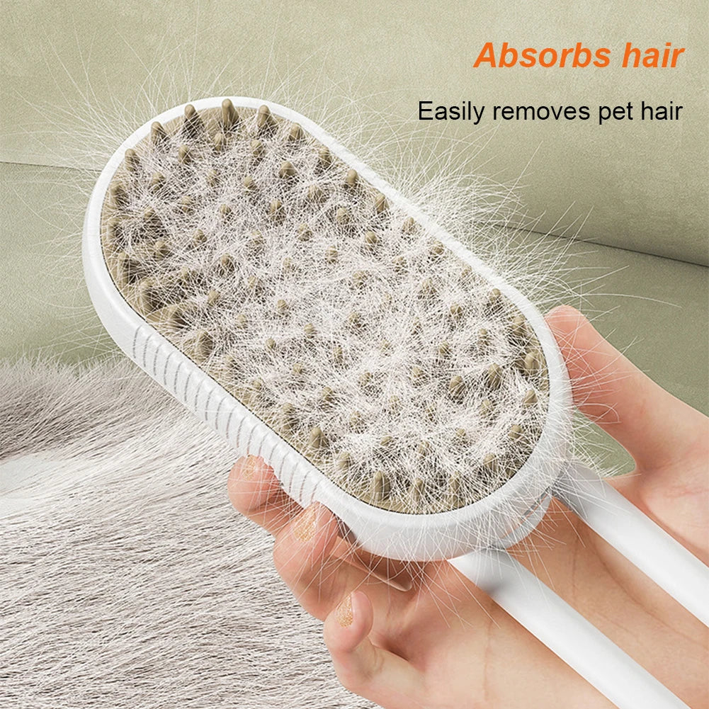 3-in-1 Electric Steam Pet Brush – USB Rechargeable