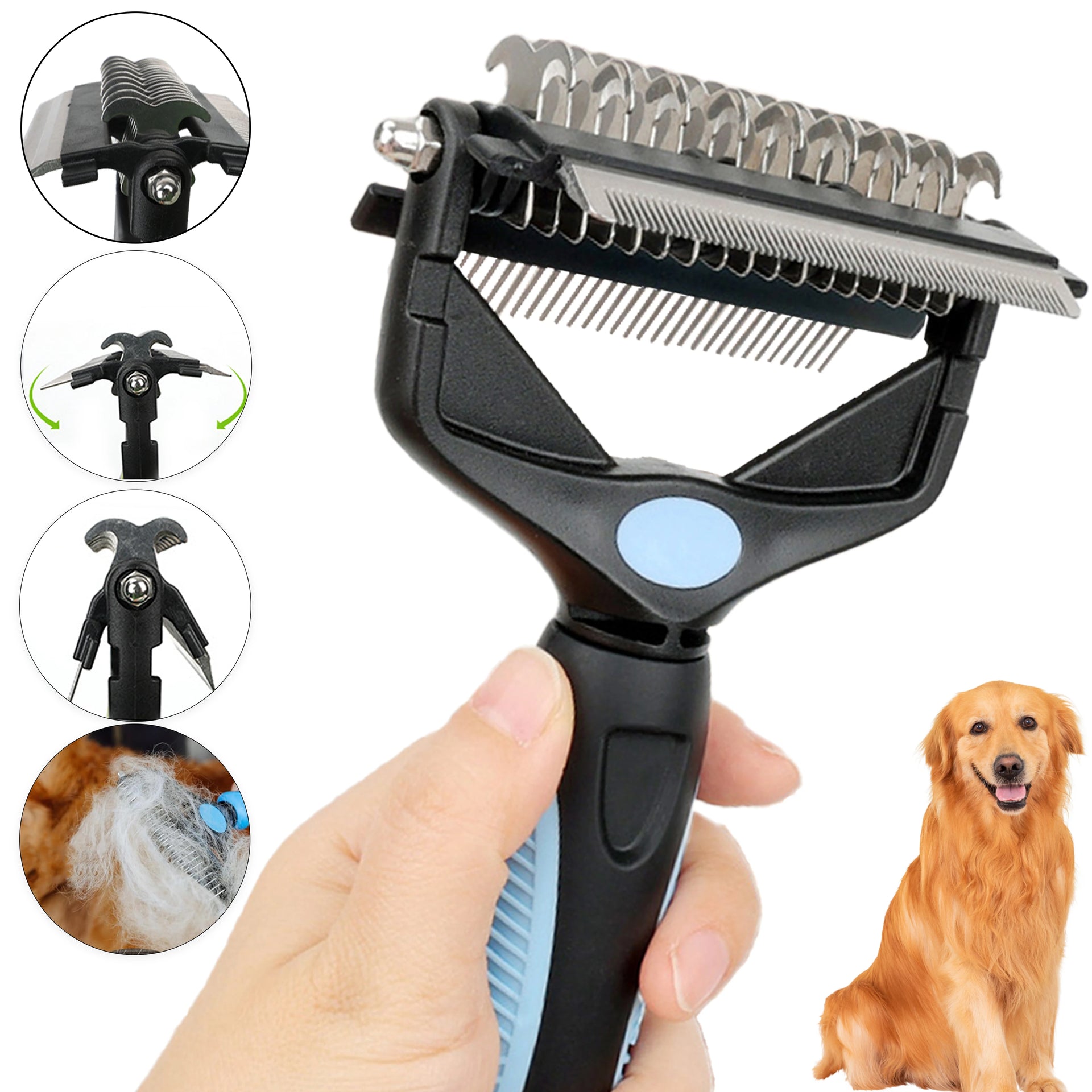 3-in-1 Pet Deshedding Brush – Dog & Cat Grooming Tool