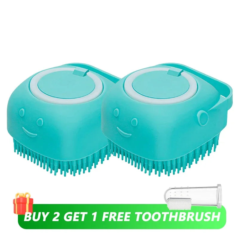 Pet Bathing Massage Brush – Silicone Shampoo Dispenser