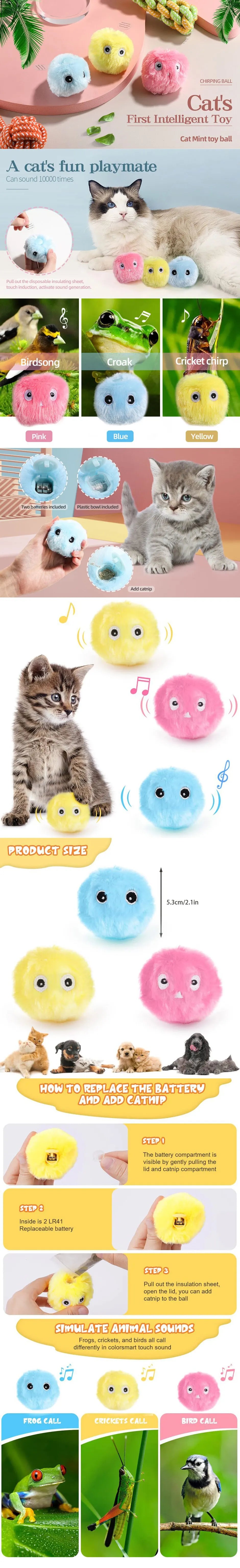 Automatic Interactive Cat Toy – Plush Sound Ball
