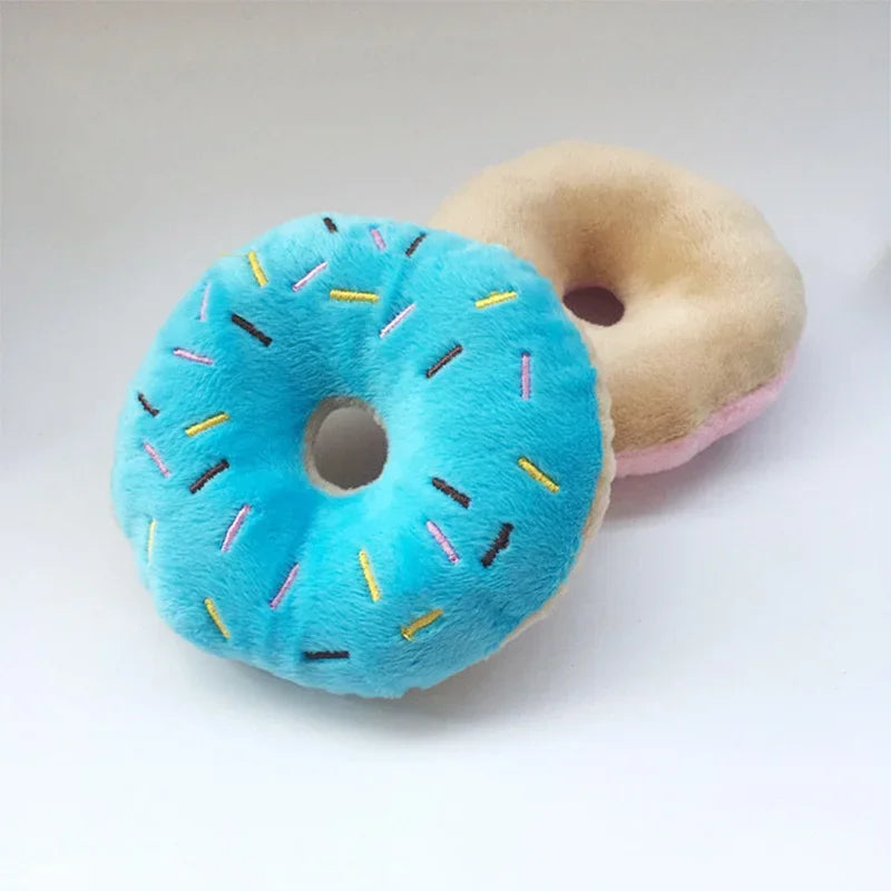 Plush Donut Dog Toy – Squeaker Chew Toy