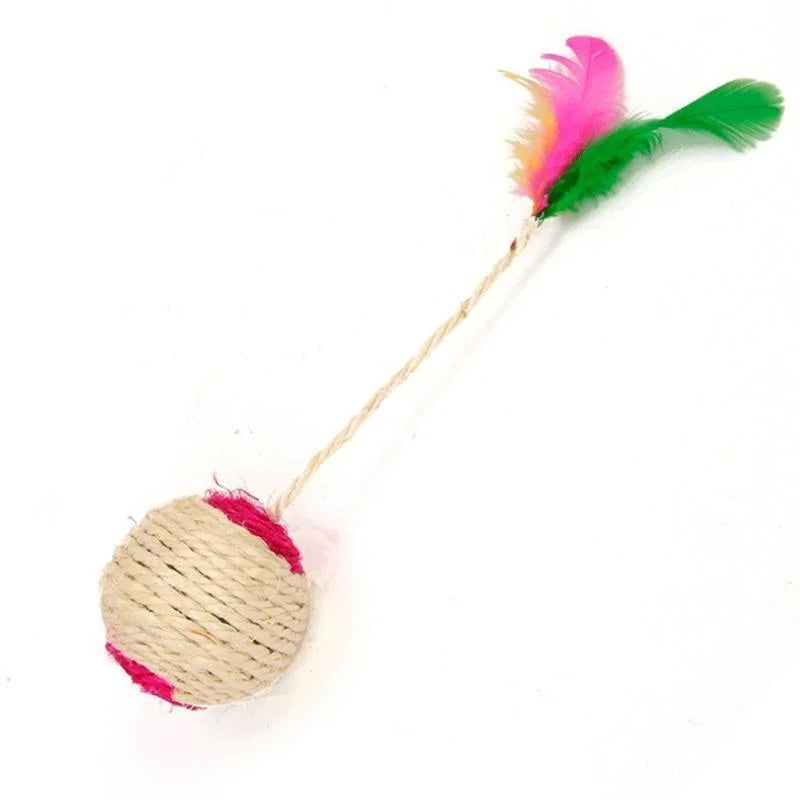Interactive Sisal Cat Scratching Ball – Feather Toy
