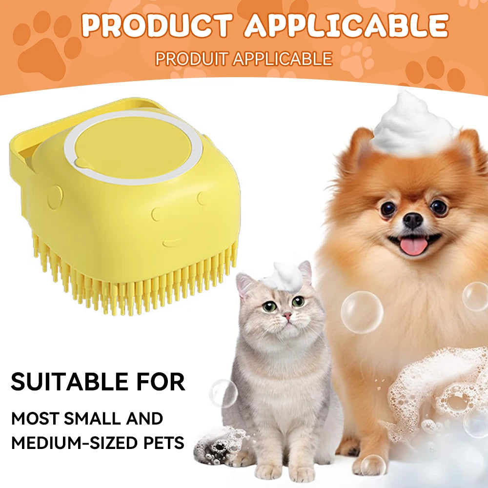 Pet Bathing Massage Brush – Silicone Shampoo Dispenser