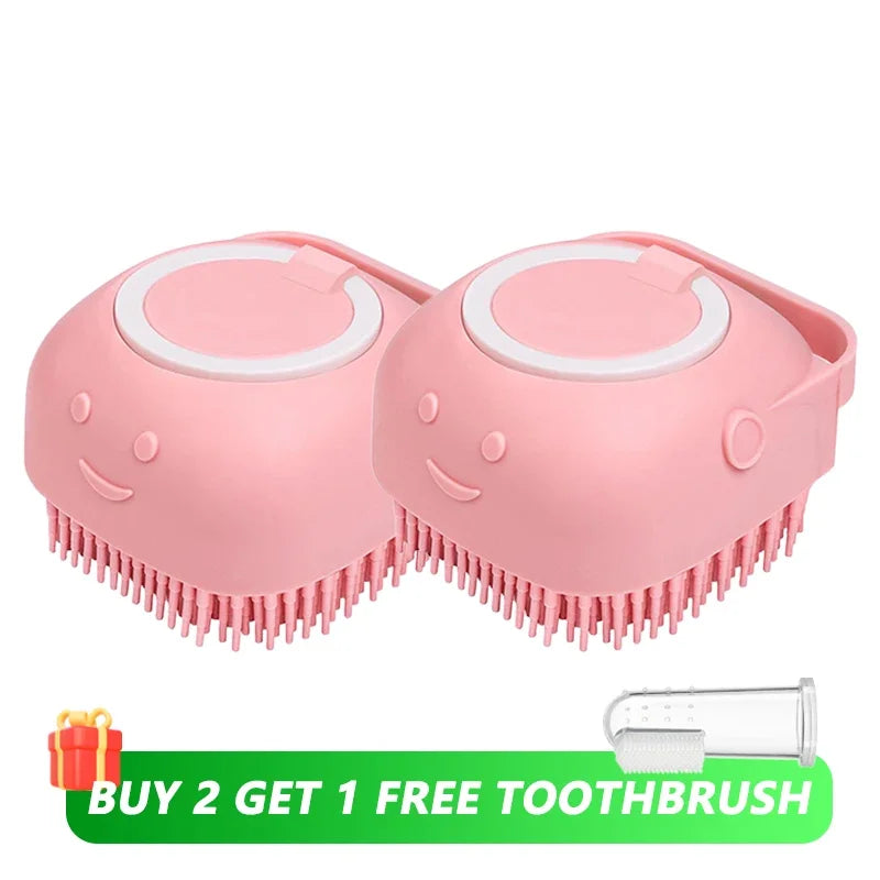 Pet Bathing Massage Brush – Silicone Shampoo Dispenser