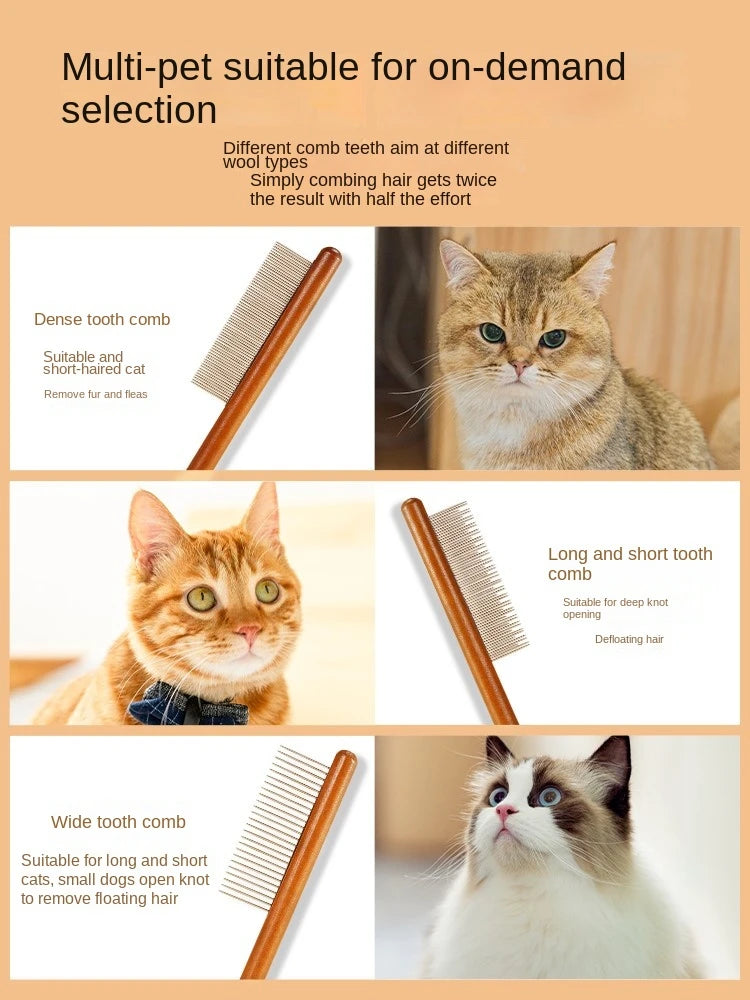 Stainless Steel Cat Comb – Wooden Handle Pet Grooming Tool