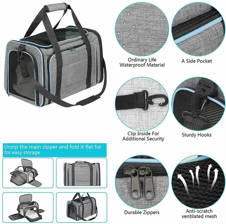 Foldable Pet Carrier Bag – Breathable Mesh Travel Bag