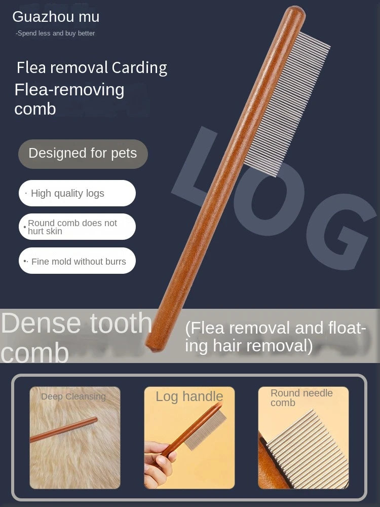 Stainless Steel Cat Comb – Wooden Handle Pet Grooming Tool